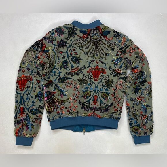 KAS New York Burnout Floral Velvet Boho Bomber Jacket Women XS Multicolor - Picture 3 of 7